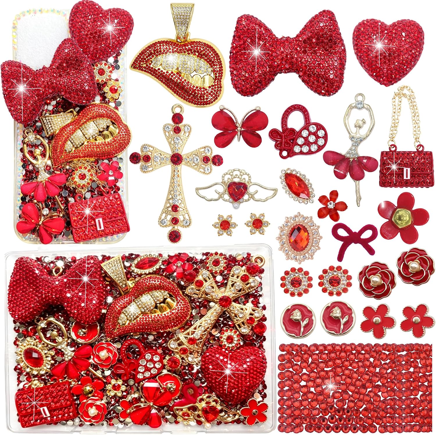 Junk Case Charms Kit,Junk Phone Cases,Large Charms Kit with 3D Rhinestone