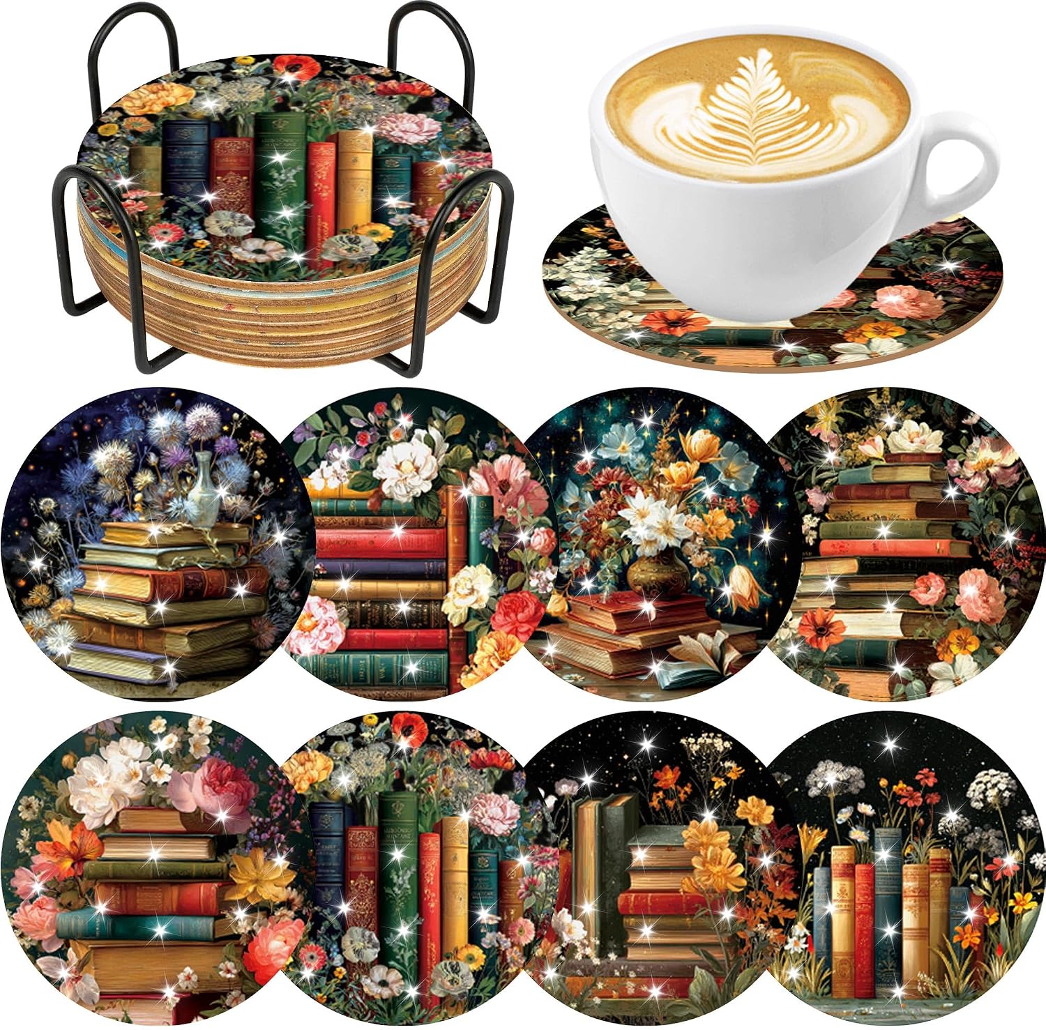 Dragonfly Diamond Art Coasters Kit, 8 Pcs Stained Glass Style Diamond Painting Coaster for Adults Beginners, Coaster Making Kits with Holder Cork Pads, DIY Project for Home Christmas Ornaments Gifts