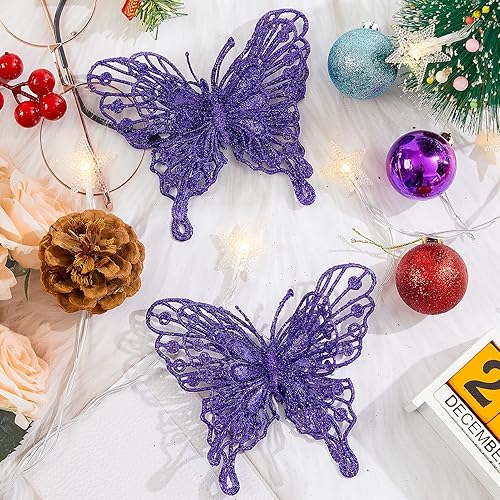Miniatura 3 de 12 adornos para árbol de Navidad de mariposa con purpurina, mariposa hueca con clips, adornos de Navidad para manualidades, árbol de Navidad,