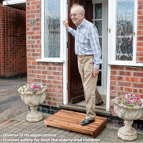 Miniatura 4 de TINAMO Taburete de Un Paso de 3.5" para Ancianos, Taburete Elevado de Madera de Acacia para Cama - 550 Lbs Taburete de Movilidad de Madera para