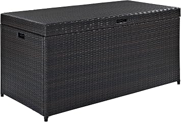 Crosley Furniture Palm Harbor Wicker Outdoor Storage Box for Patio Furniture Cushions and Pool Floats, Brown