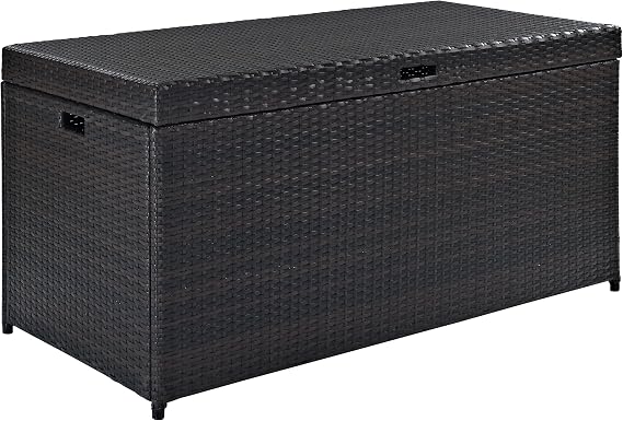 Crosley Furniture Palm Harbor Wicker Outdoor Storage Box for Patio Furniture Cushions and Pool Floats, Brown