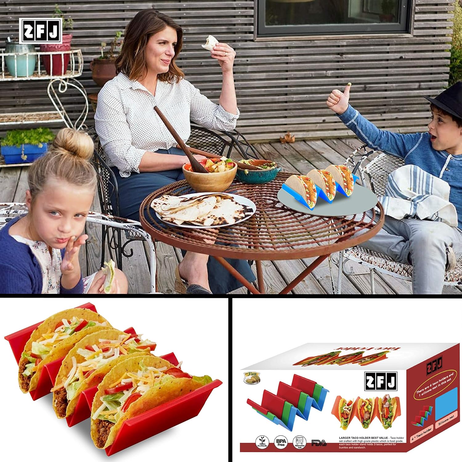 Holiday Deals 🛒 Taco Holders Stand Plate Set of 4 Bonus Silicone Table Mat Premium Shell Mold Taco Tray with Convenient Handle Each Roll Holds Taco Shell Upright for Easy Filling PP Material BPA Free Microwave Safe Best Cyber Deals 🔥 Taco Holders Stand Plate Set of 4 Bonus Silicone Table Mat Premium Shell Mold Taco Tray with Convenient Handle Each Roll Holds Taco Shell Upright for Easy Filling PP Material BPA Free Microwave Safe