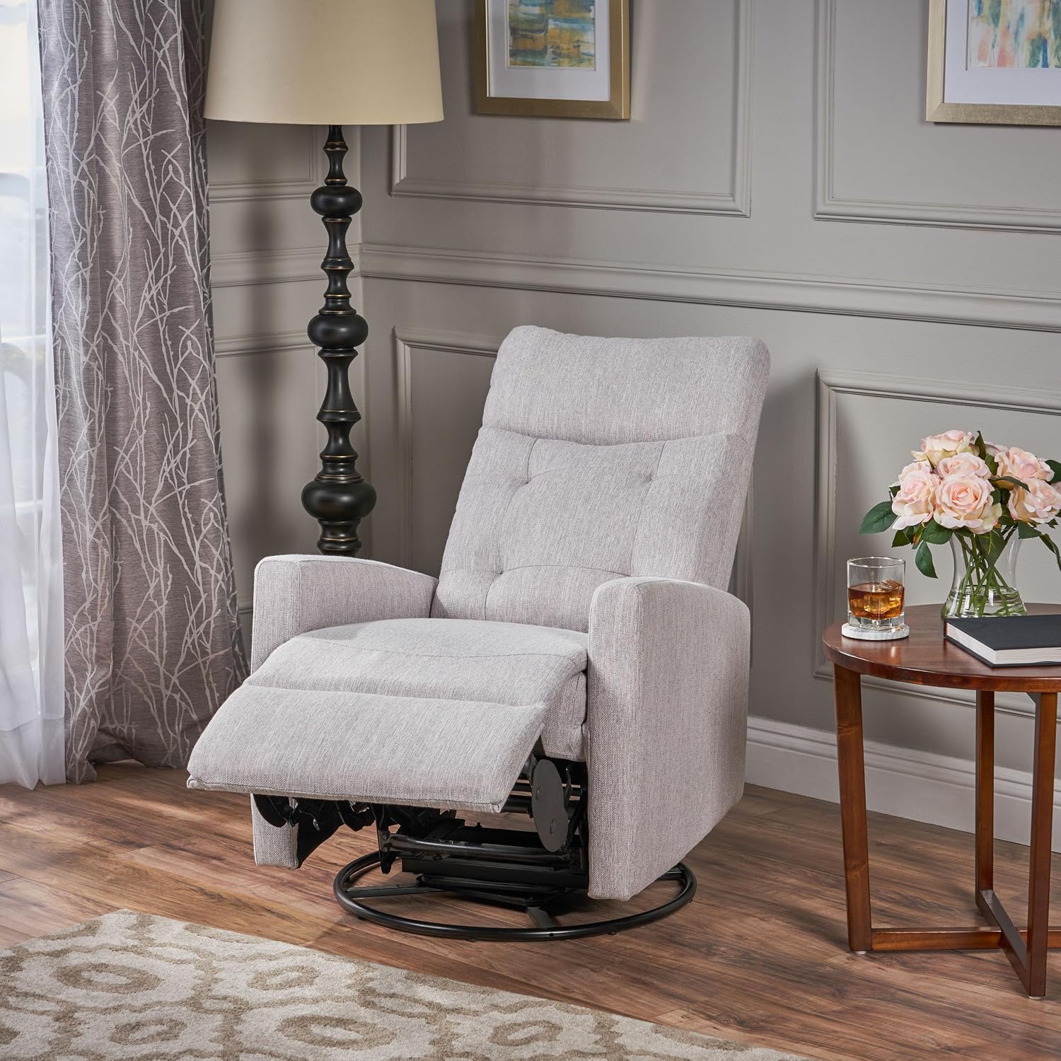 Versatile Swivel Rocker Recliner - Elegant Rocking Recliner Chair with Chair Features, Ideal for Nursery Glider, Swivel Recliner Chair for Kids' Rooms, Living Rooms, and Reading Corners (LIGHT GREY)