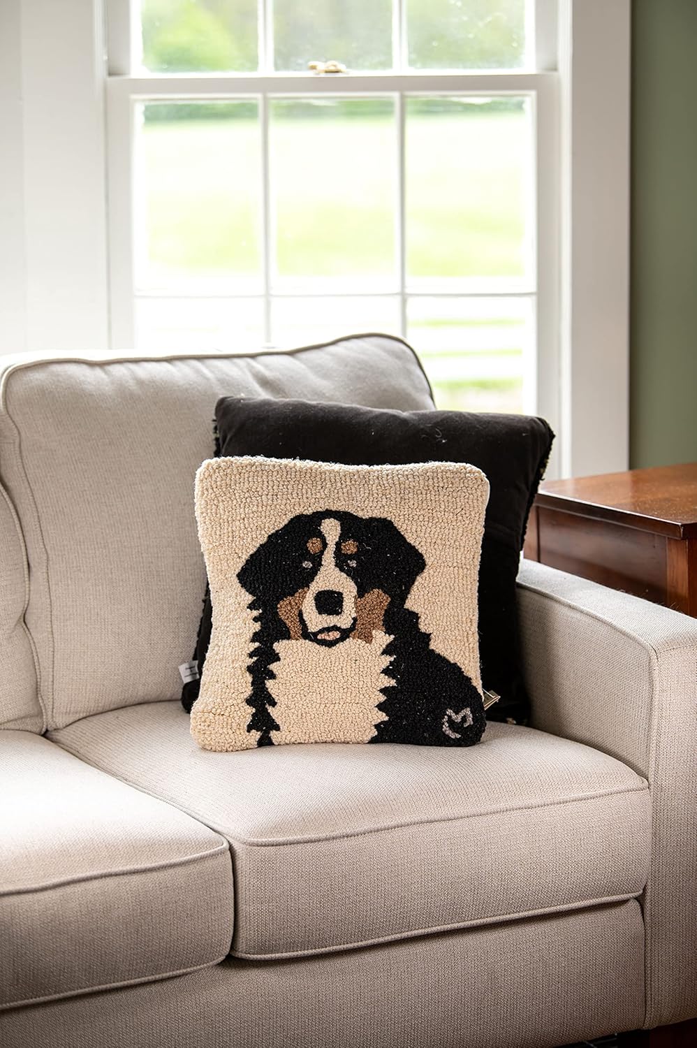 Chandler 4 Corners Artist-Designed Bernese Mountain Dog Hand-Hooked Wool Decorative Throw Pillow (14 IN x 14 IN) Dog Pillow for Couches & BedS, Easy Care & Low Maintenance, Bernese Mountain Dog Pillow