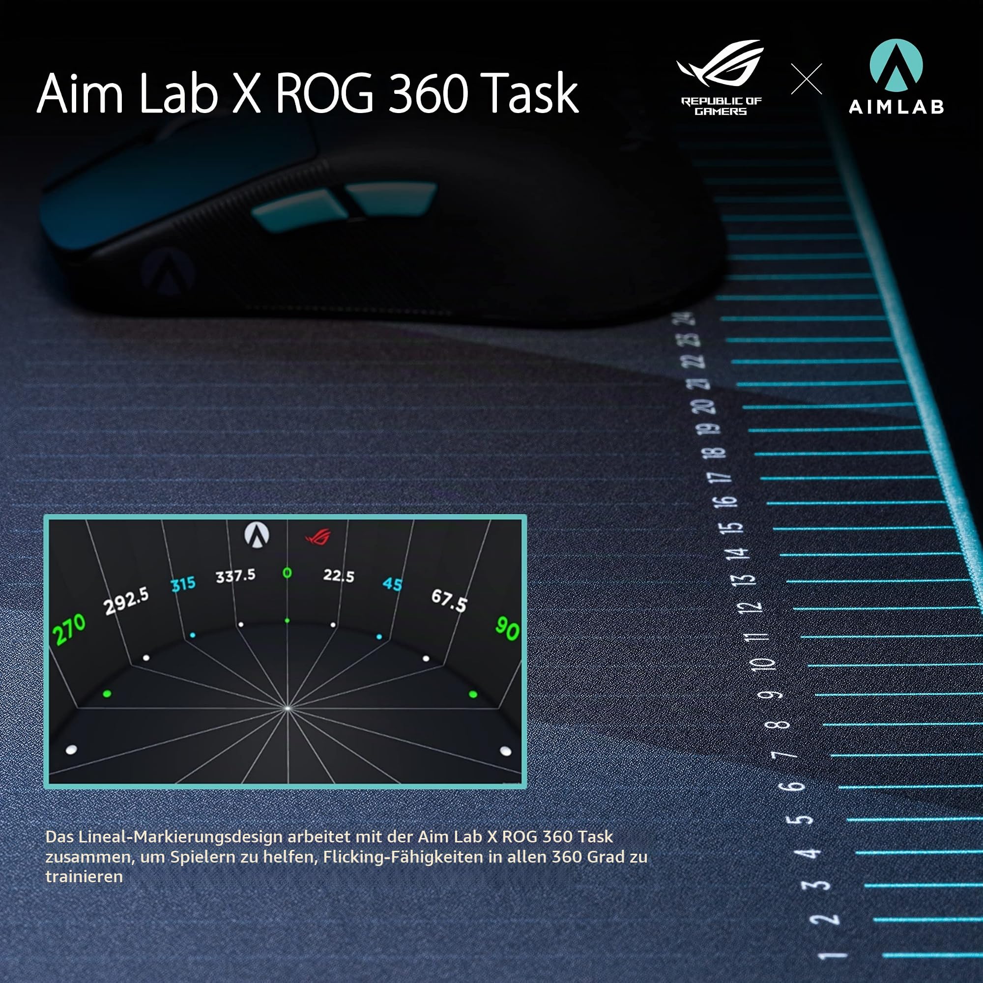 ASUS ROG Hone Ace Aim Lab Edition Gaming-Mauspad (mit Messmarkierungen für die ROG Aim Lab Software, Wasser-, öl- und staubabweisende Oberflächenschutz-Nanobeschichtung, 3mm Gummibasis) Schwarz