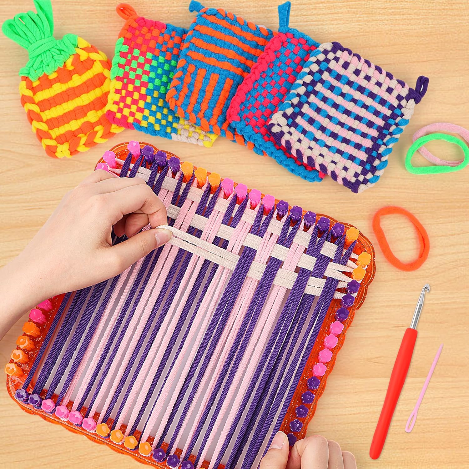 Weaving Loom Kit for Kids Ages 8-12, DIY Arts and Crafts Loom Knitting Projects Set, Ideas Birthday Gifts for Girls Toys, Crochet Kit for Beginners Potholder Tools Creative Supplies With Elastic Cord - Image 6