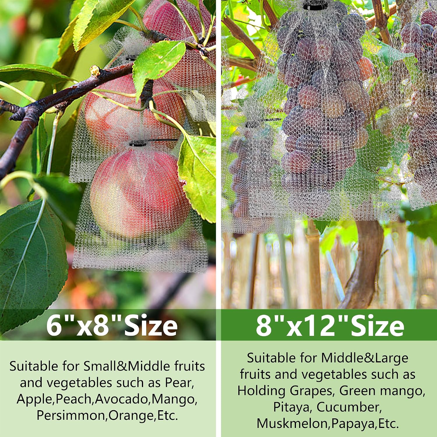 moonoom 20Pcs 8x12 6x8 Inch Stainless Steel Fruit Protection Bag, 2 Sizes Fruit Protection Wire Cover Bag with Zip Tie, Reusable Vegetable Barrier Wire Bags for Protecting Fruits Berries Roots