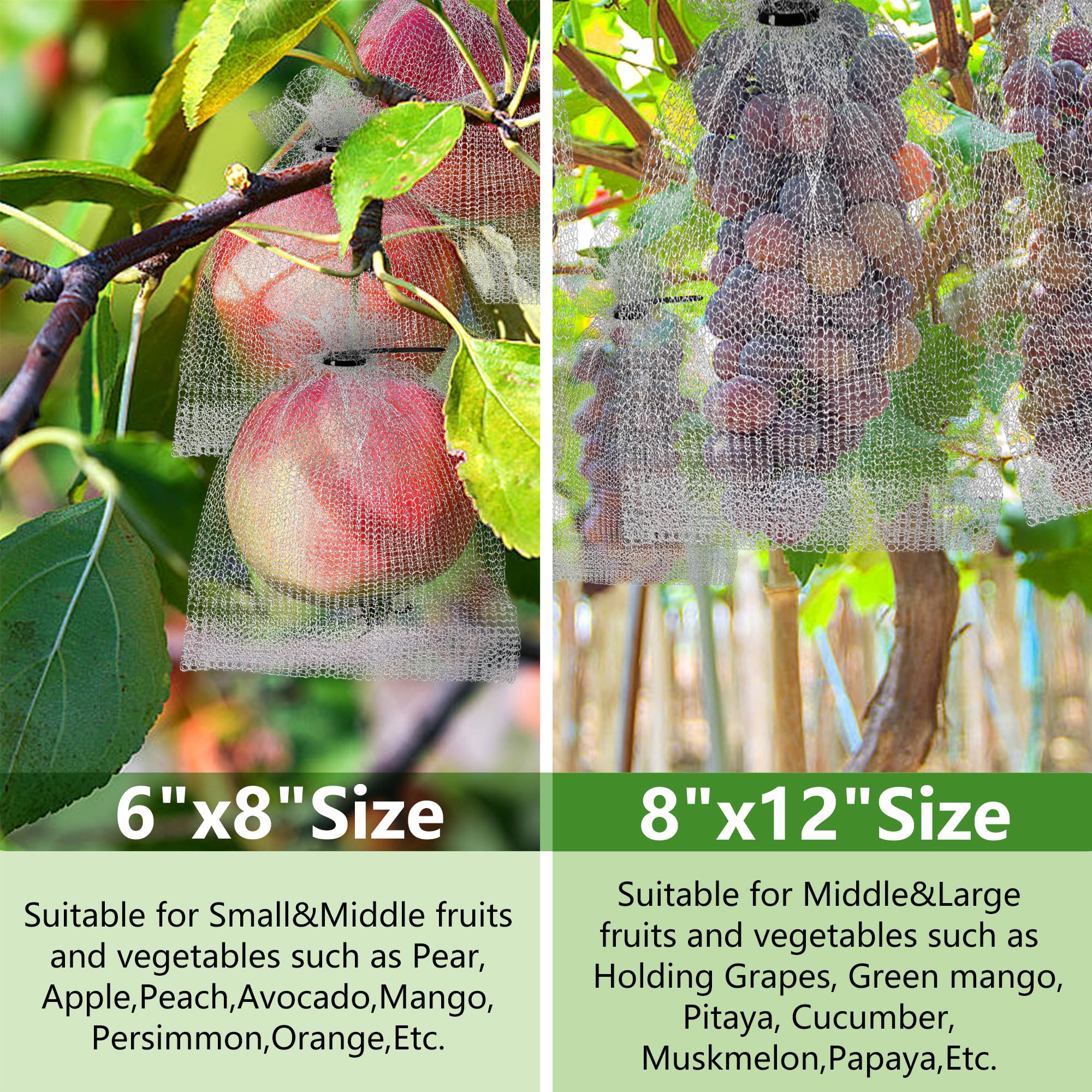 moonoom 20 bolsas de protección de frutas de acero inoxidable, 2 tamaños de bolsa de protección de frutas con cierre de cremallera, bolsas de alambre reutilizables para proteger frutas, bayas, raíces