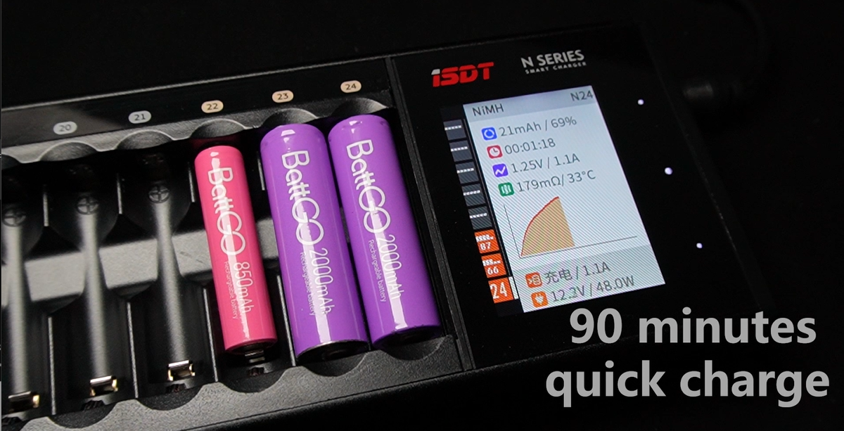 ISDT N24 48W バッテリー充電器 24スロット スマート充電器 N24 LCD 24-Slot Battery Charger for Rechargeable Batteries