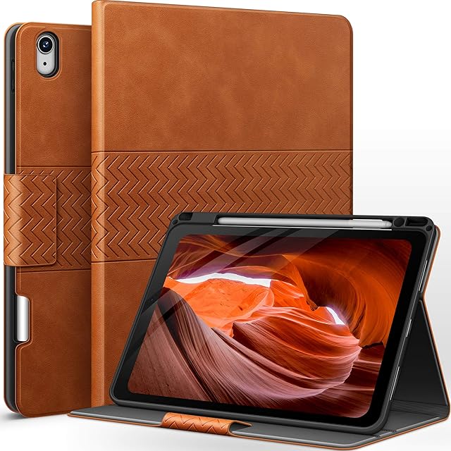AUAUA Case for iPad Air 5th Generation (2022), iPad Air 4th Generation (2020), with Pencil Holder, Auto Sleep/Wake, PU Leather CoverBrown)