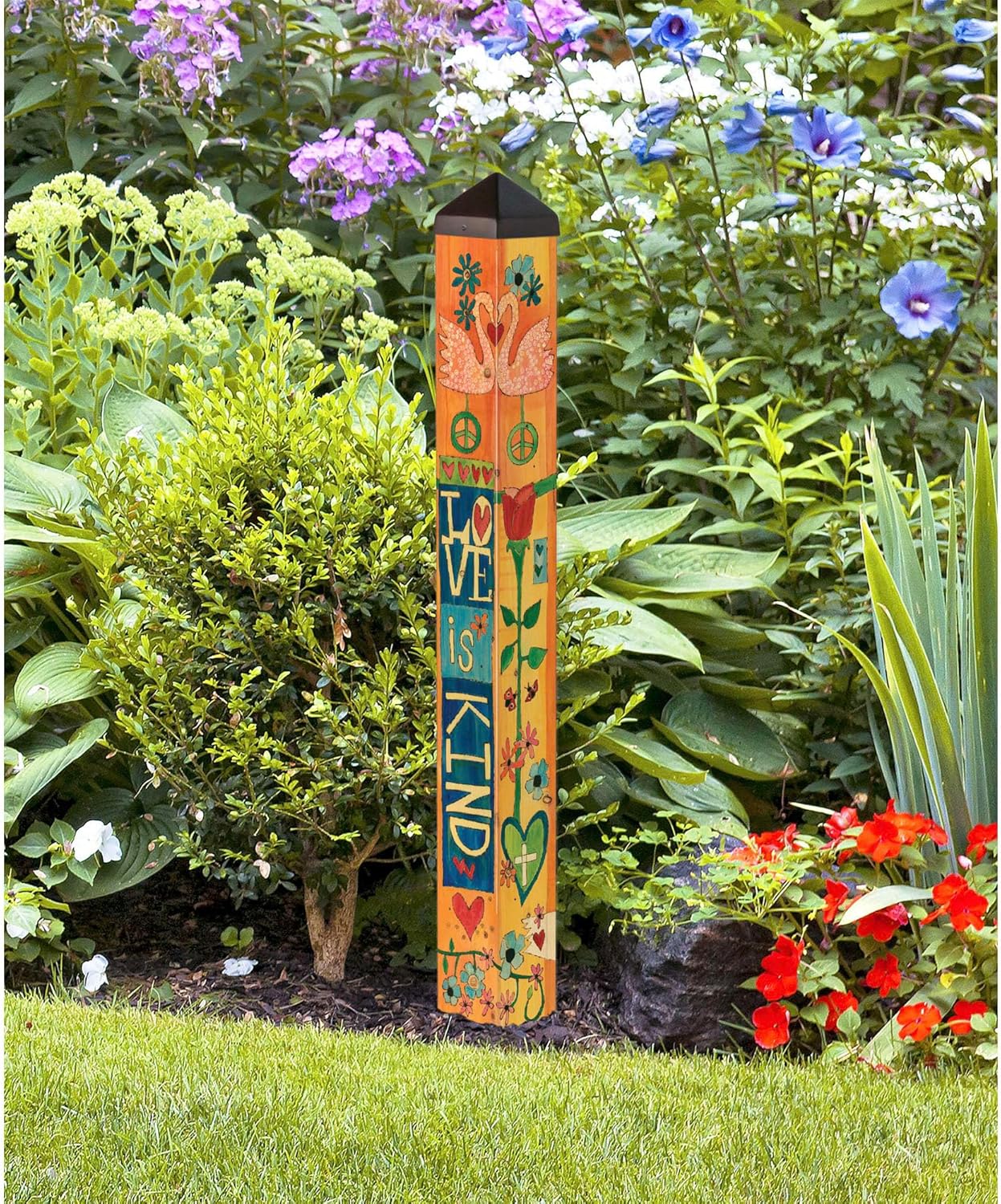 Studio M Art Pole Outdoor Decorative Accessory for Landscaping, Gardens, and Yards, 40 Inches Tall Weather Resistant PVC with Vinyl Wrap, Love is Kind