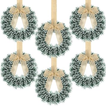 Capoda 6 Pcs Christmas Wreaths with Bow 10.24 Inches,Linen Brown