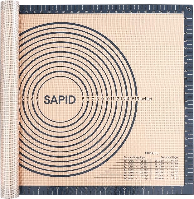 Sapid Extra Thick Silicone Pastry Mat Non-slip with Measurements for Non-stick Silicone Baking Mat Extra Large, Dough Rolling, Pie Crust, Kneading Mats, Countertop, Placement Mats (20 inch x 28 inch ,Gray)