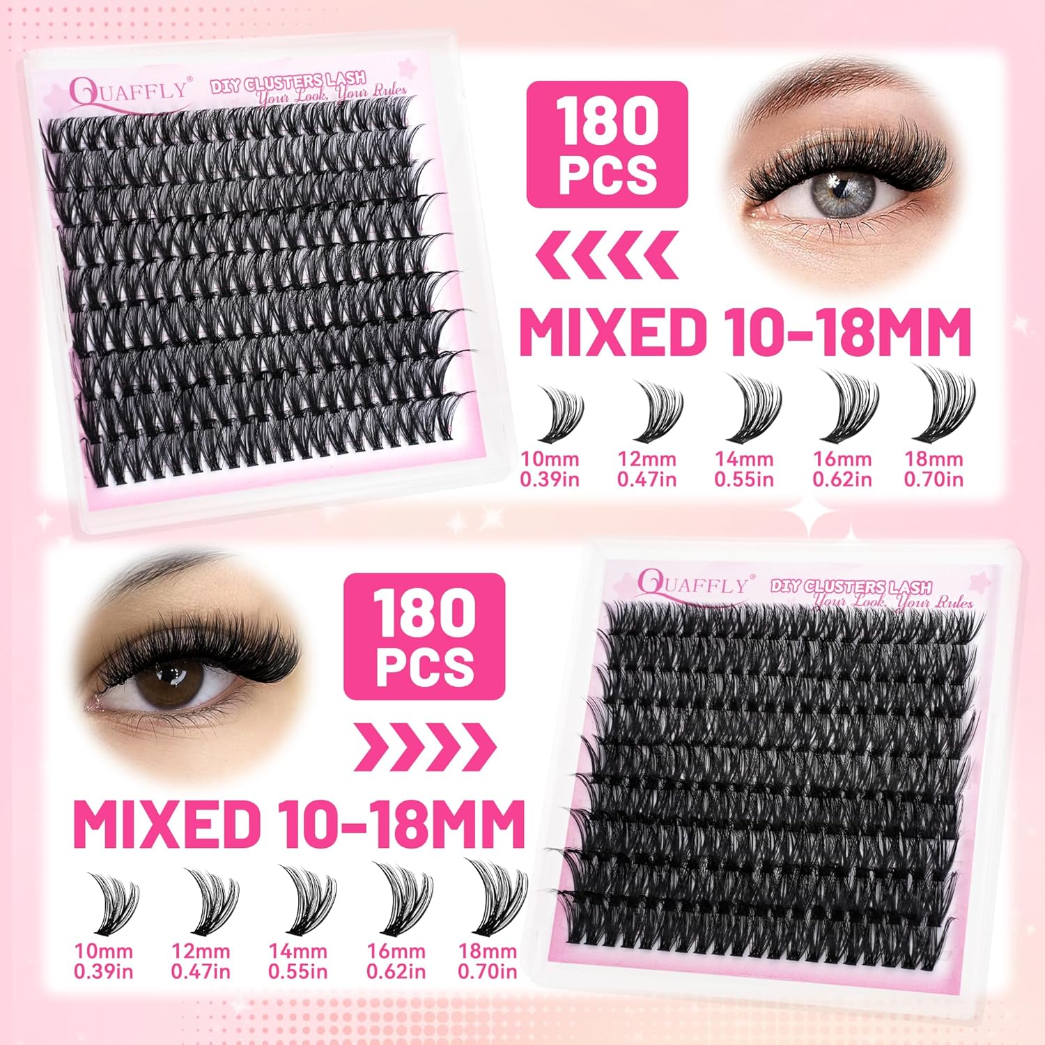 DIY Lash Extension Kit 1278Pcs 8 Packs Cluster Lashes with Bond and Seal Remover C/D Curl Mix 10-18mm Individual Lashes Natural Wispy Look for Beginners