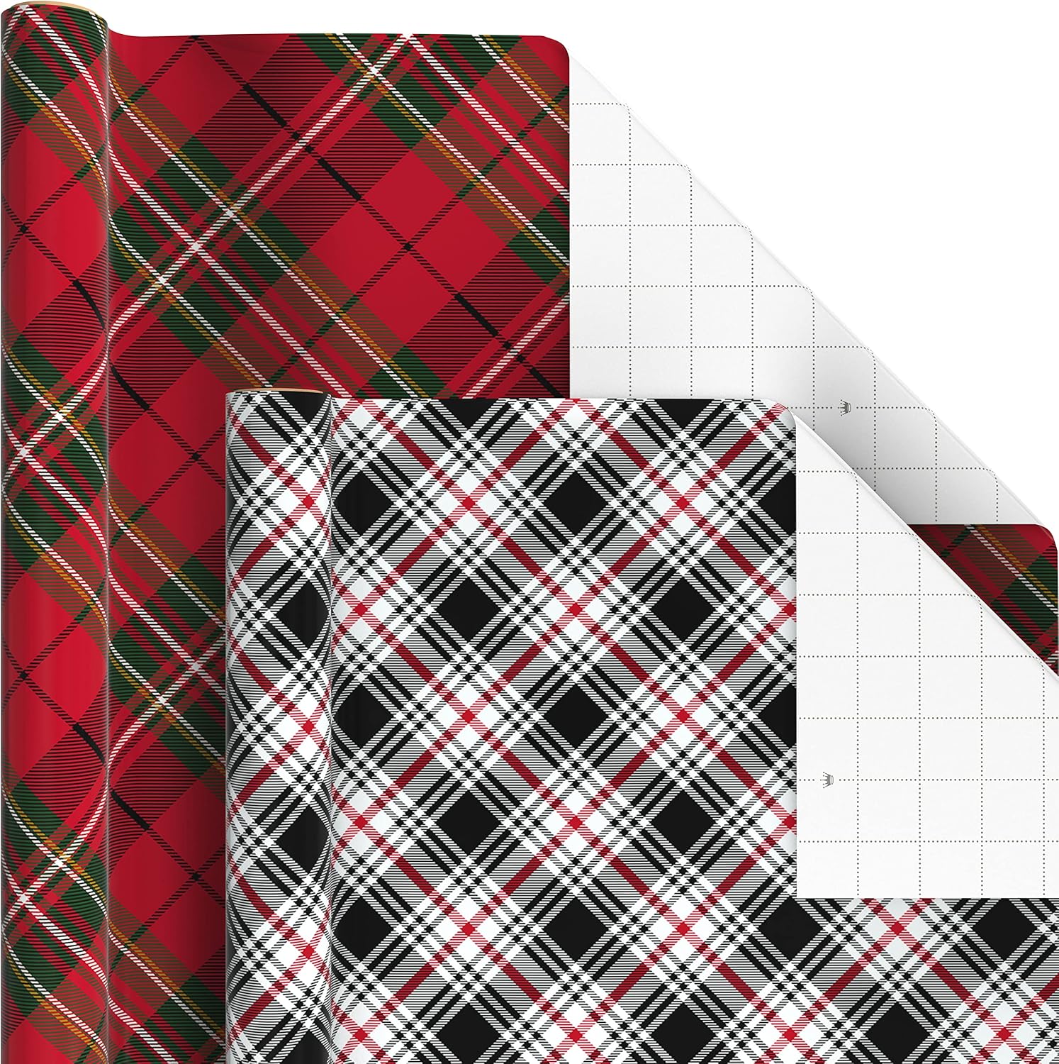 Hallmark Christmas Wrapping Paper Rolls - Black and Red Buffalo Plaid, Royal Stewart Tartan, Blue, Green (6 Rolls: 180 sq. ft. ttl.) for Holiday Parties, Hanukkah, Winter Weddings image 5