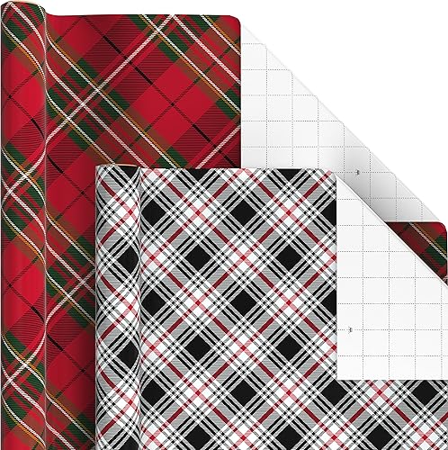 Miniatura 5 de Hallmark Rollos de papel de regalo de Navidad, cuadros negros y rojos, tartán Royal Stewart, azul, verde (6 rollos 180 pies cuadrados total) para