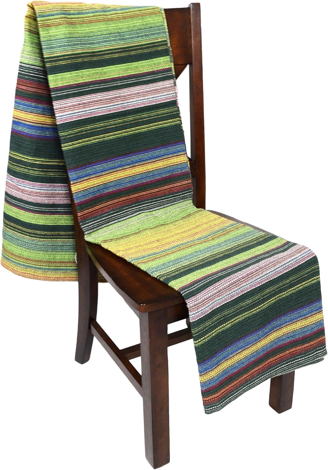 Open Road Goods Handwoven 100% Cotton Outdoor Yoga Blanket – Striped Picnic, Beach, & Patio Throw, Durable Yoga Mat, Throw for Couch, Chairs & Travel - Green Striped, Half