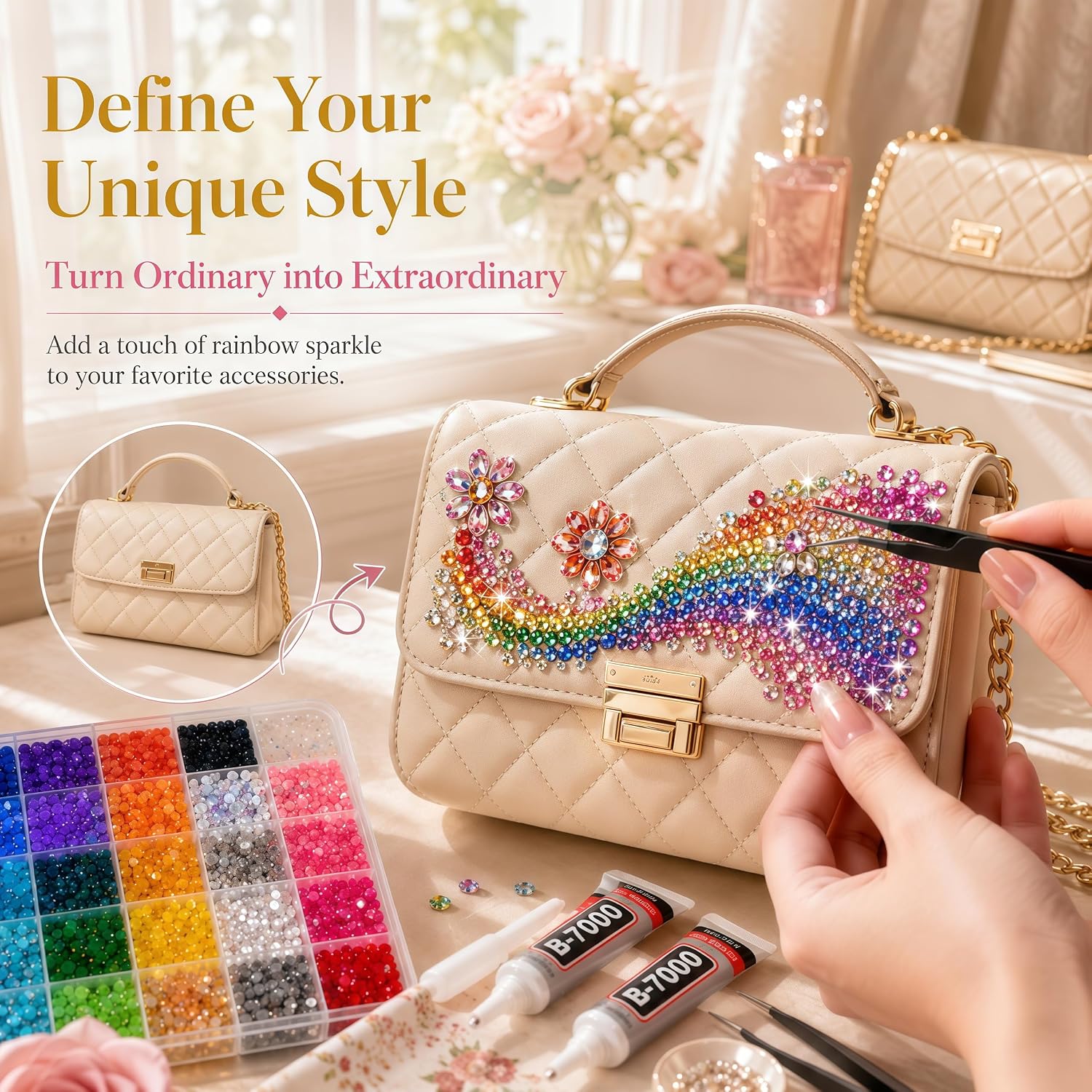 36000Pcs Rhinestones Bedazzling Kit, Bedazzler Kit with Rhinestones 30 Colors 3mm Flatback Resin Bedazzler Gems with 4Pcs 10ml B7000 Jewelry Glue for Bedazzled Thing Diamond Art Book Crafting Nail Kit