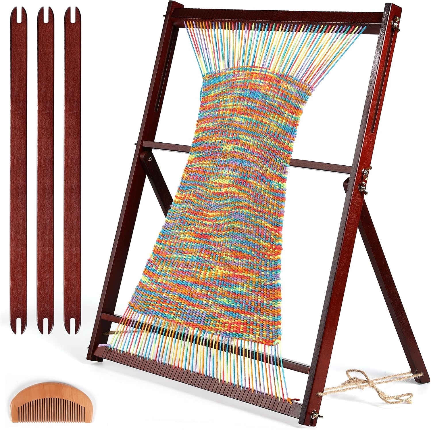 Quilova Hardwood Weaving Loom Kit for Adults, Adjustable 25.2 x 19.3 Inch Wooden Frame Tapestry Loom with Shuttle, Comb & Heddle Bar, 15 Piece Set for Beginners & Professionals
