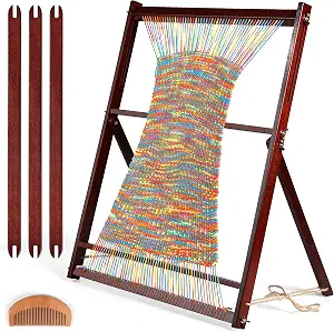 Quilova Hardwood Weaving Loom Kit for Adults, Adjustable 25.2 x 19.3 Inch Wooden Frame Tapestry Loom with Shuttle, Comb & Heddle Bar, 15 Piece Set for Beginners & Professionals