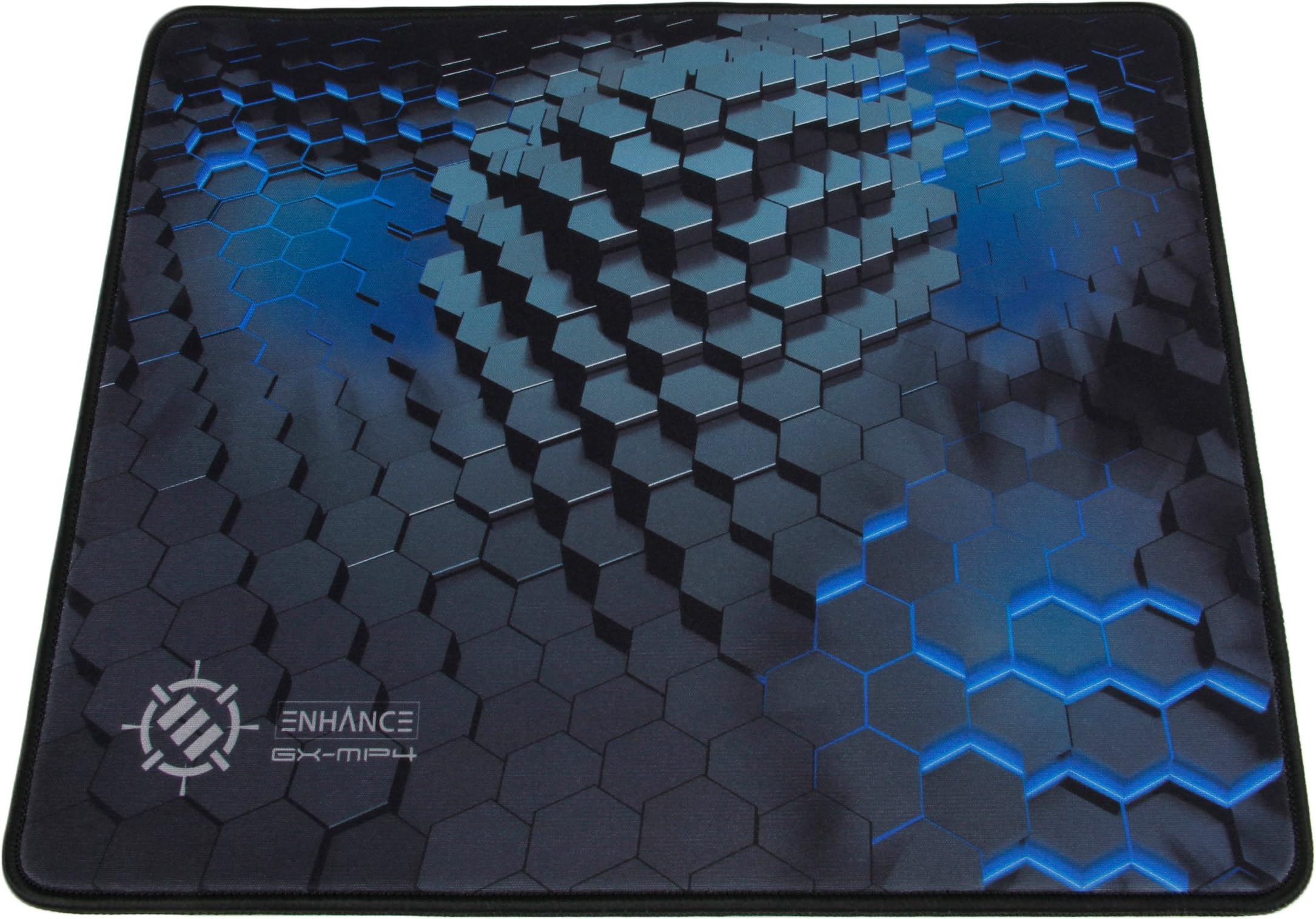 ENHANCE Large Gaming Mouse Pad (12.6 x 10.6) - Thick Mousepad with Stitched Edges, Non-Slip Rubber Base, High Precision Cloth Fabric Tracking Professional Esports Mouse Mat - 3D Blue Hex Design