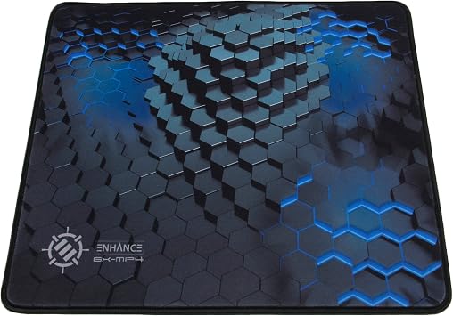 ENHANCE Large Gaming Mouse Pad 12.6 x 10.6 - Thick Mousepad with Stitched Edges, Non-Slip Rubber Base, High Precision Cloth Fabric Tracking Professional Esports Mouse Mat - 3D Blue Hex Design