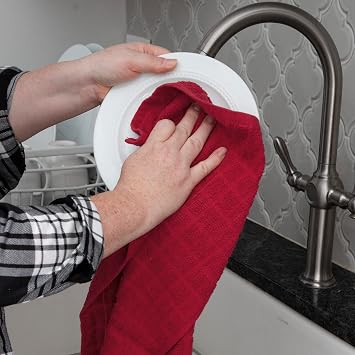 Ritz Premium Kitchen Towel and Dish Cloth Value Set: Highly Absorbent, Super Soft, Long-Lasting, 100% Cotton Checked and Solid Hand Towels, Tea Towels, Bar Towels - 6 Pack, Paprika