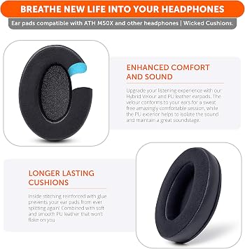 WC PadZ Velour - The Ultimate Upgraded Earpads by Wicked Cushions - Compatible with Audio Technica, HyperX, SteelSeries Arctis & More - Extra Thick - Bigger Opening - Softer Memory Foam | (Black)
