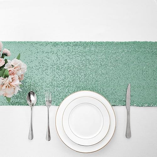 Miniatura 2 de Pufogu - Camino de mesa de lentejuelas brillantes de 12 x 72 pulgadas para fiestas de cumpleaños, decoración de bodas, despedidas de soltera,