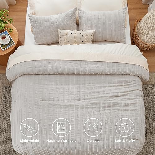 Miniatura 4 de Bedsure Juego de edredón bohemio tamaño matrimonial, juego de edredón copetudo, juego de cama de 3 piezas con bordado de estilo rústico y chic de