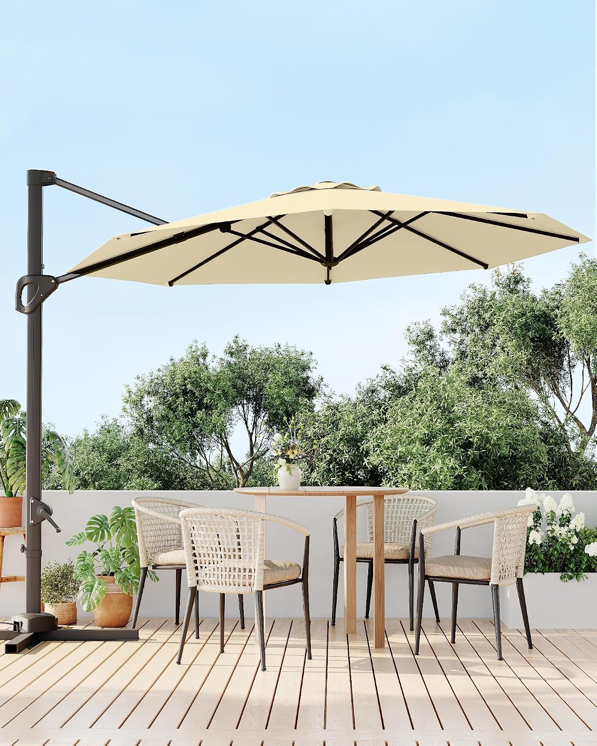9ft Outdoor Patio Umbrella Heavy Duty 8 Ribs, Waterproof UV Protection Sun Shade with Crank Lift & Push Button Tilt, Outdoor Umbrella for Deck, Pool, Garden, Backyard, Lawn