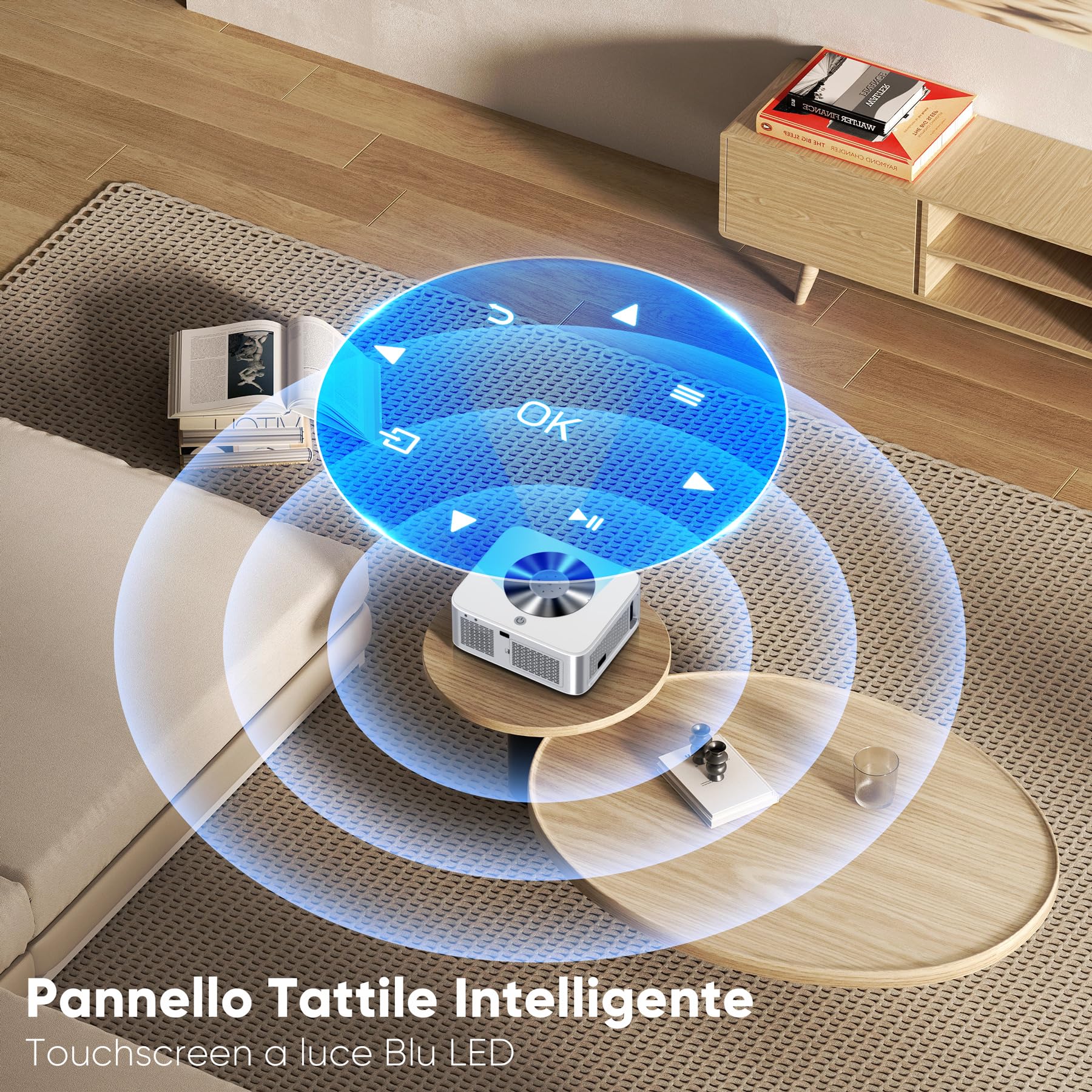Proiettore Portatile WiFi E Bluetooth All'aria Aperta - Autofocus E Keystone, Supporto A 360°, Smart TV 4K Con Netflix E App Integrate, 50 Lumen