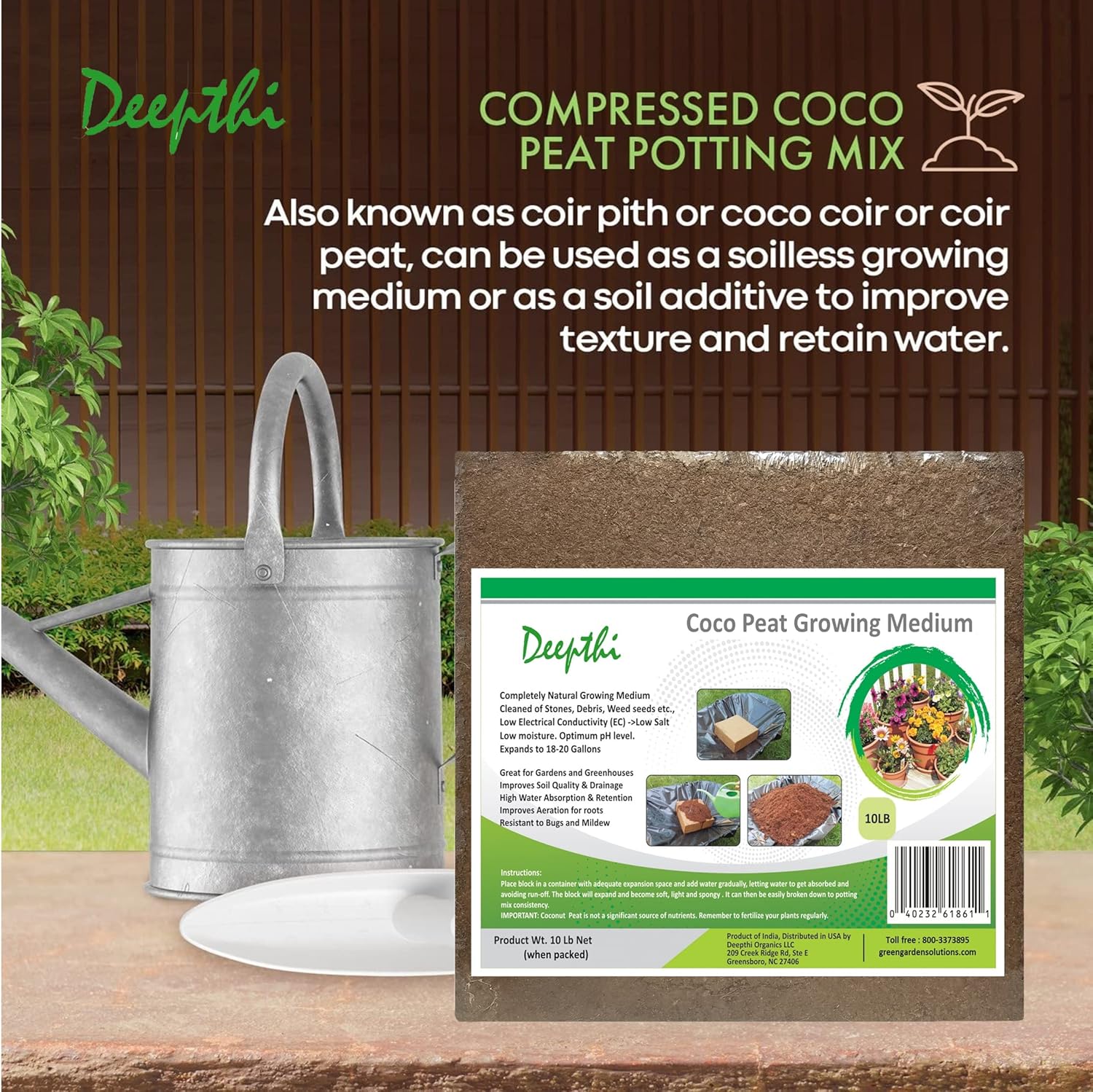 Deepthi Coco Peat Growing Medium - 10 Lb Compressed Block Brick - Coco Coir, Coco Peat, Coir Pith - Alternative to Peat Moss – Soilless Potting Mix - Low EC, Optimum pH, High Expansion : Patio, Lawn & Garden