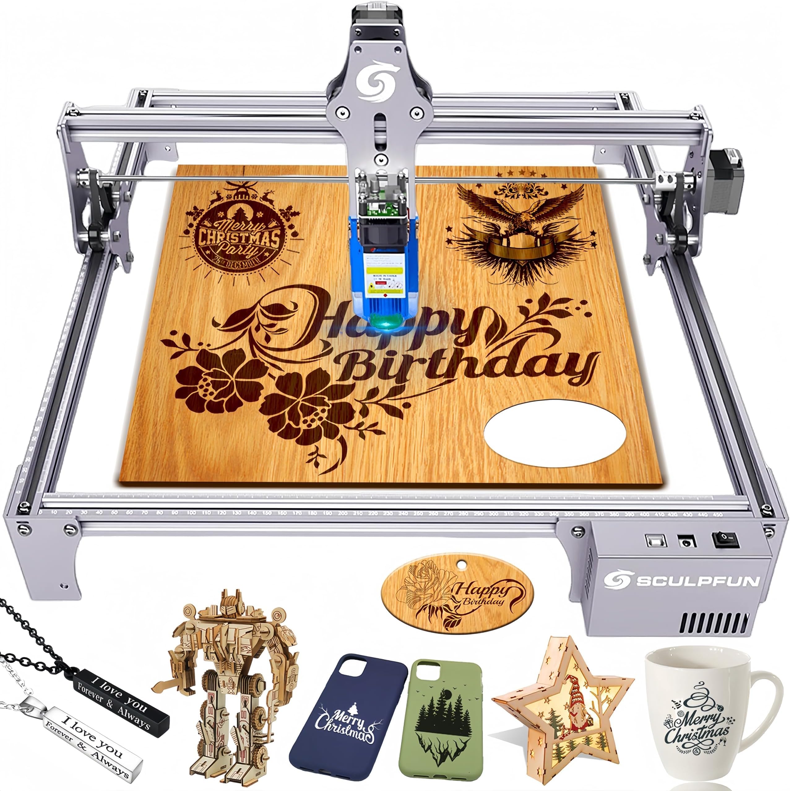 SCULPFUN S6 Pro Laser Engraver, 5500mW Output L-aser Cutter for Beginners, Laser Class 4, Logo Marking Machine, DIY Engraving Machine for Wood, Black Acrylic, Leather, Coated Ceramic...