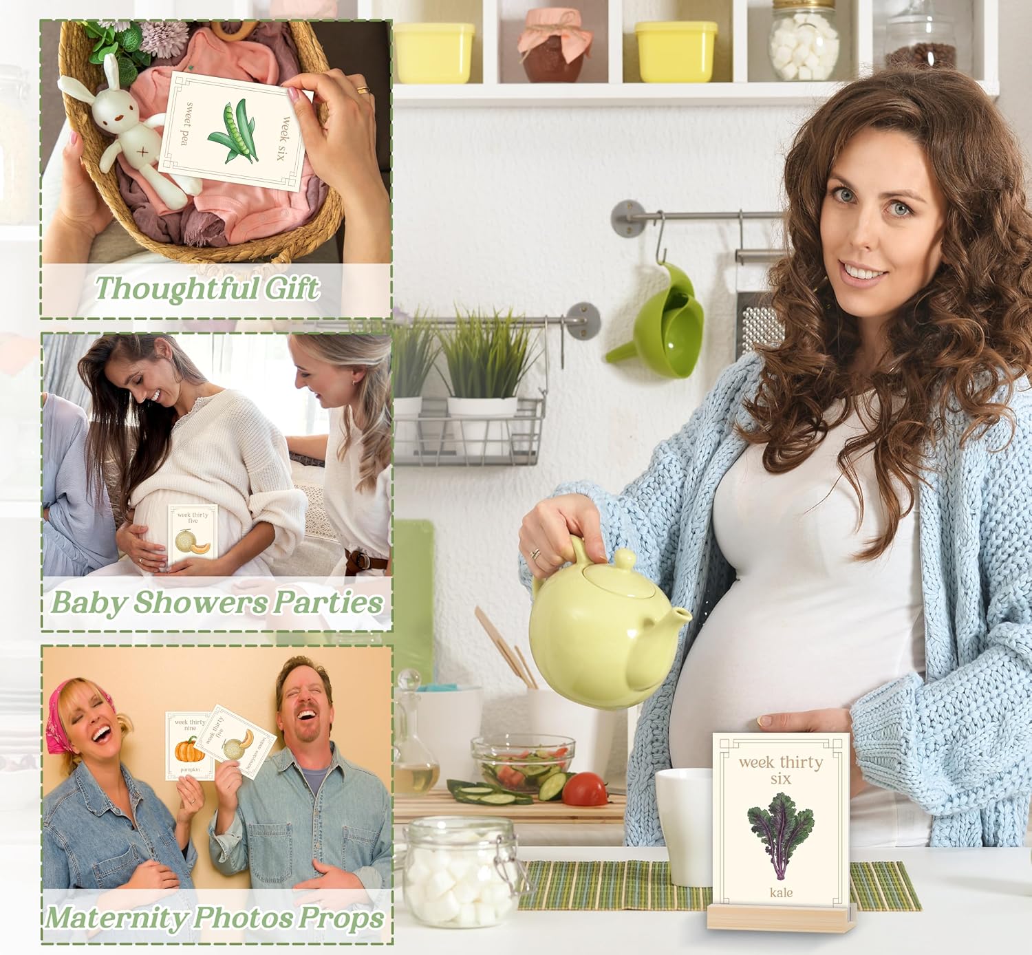 Fruit Veggies Pregnancy Announcement Cards, 37 Pcs Retro Baby Tracker Weekly Milestone Sign, Locally Grown Baby Shower Decor, Expecting Mom Farmers Market Countdown Maternity Gifts(03)