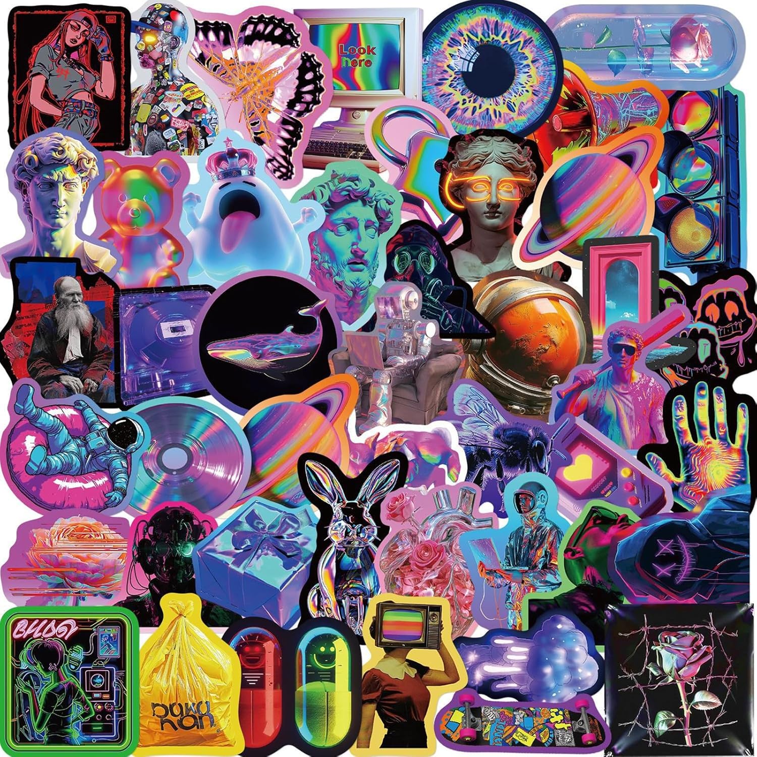 52Pcs Aesthetic Cool Cyberpunk Stickers Kids Teens Girls Colorful Cyberpunk Future Technology Wilderness Vinyl Water Bottle Laptop Decals Decorative Scrapbook Skateboard Journal Graffiti Stickers (Cyberpunk) Thumbnail