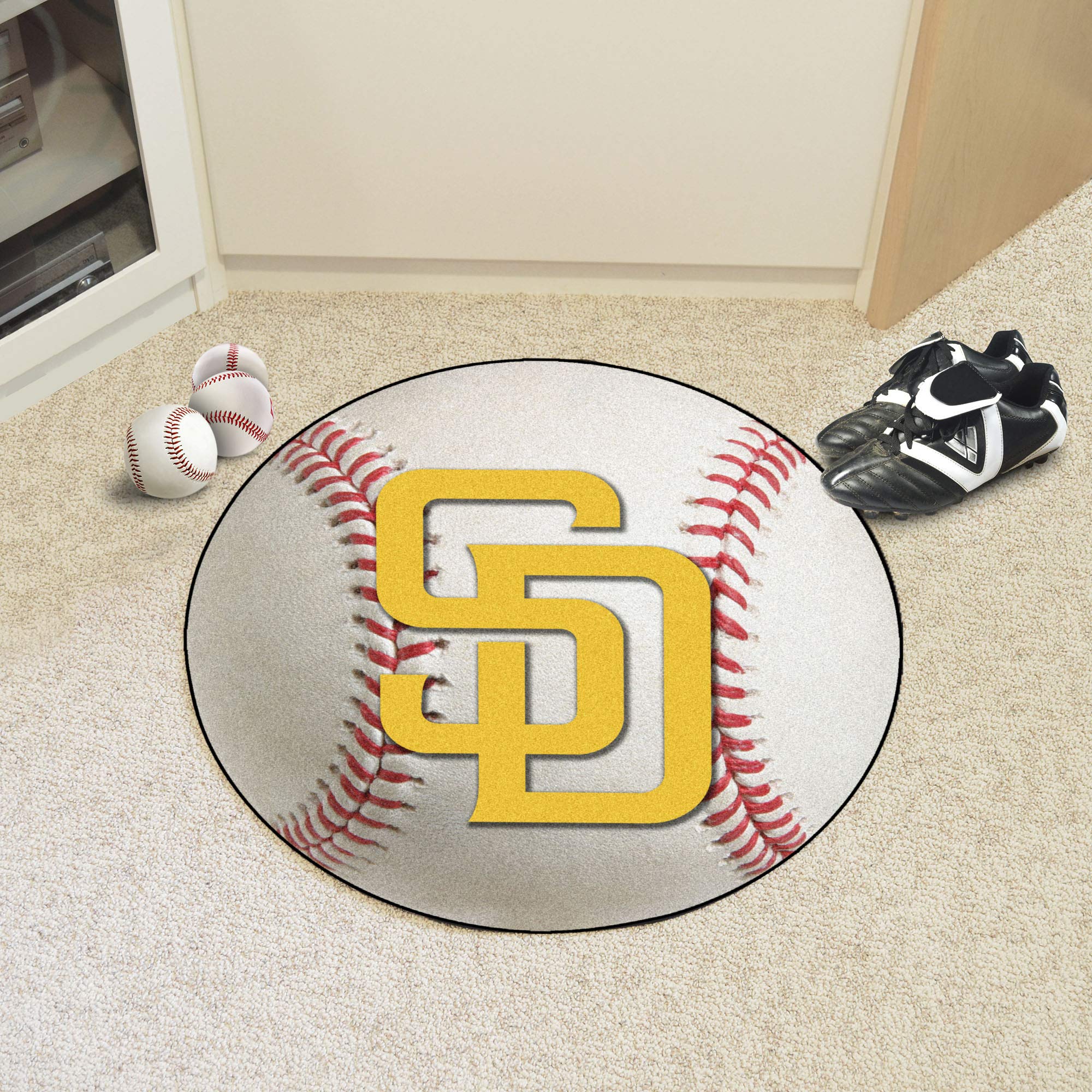 FANMATS 6532 San Diego Padres Baseball Shaped Accent Rug - 27in. Diameter - SD Primary Logo