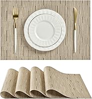 Vista 113 de Leetaltree - Manteles individuales, resistentes al calor, antideslizantes, para mesa de comedor, lavables, duraderos, tejido de PVC