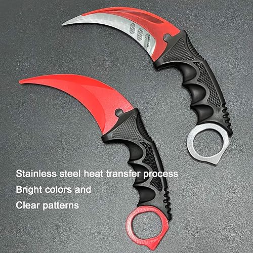Miniatura 11 de Karambit - Cuchillo de entrenamiento de práctica de acero inoxidable con funda para principiantes, herramienta de entrenamiento 100% segura Rojo