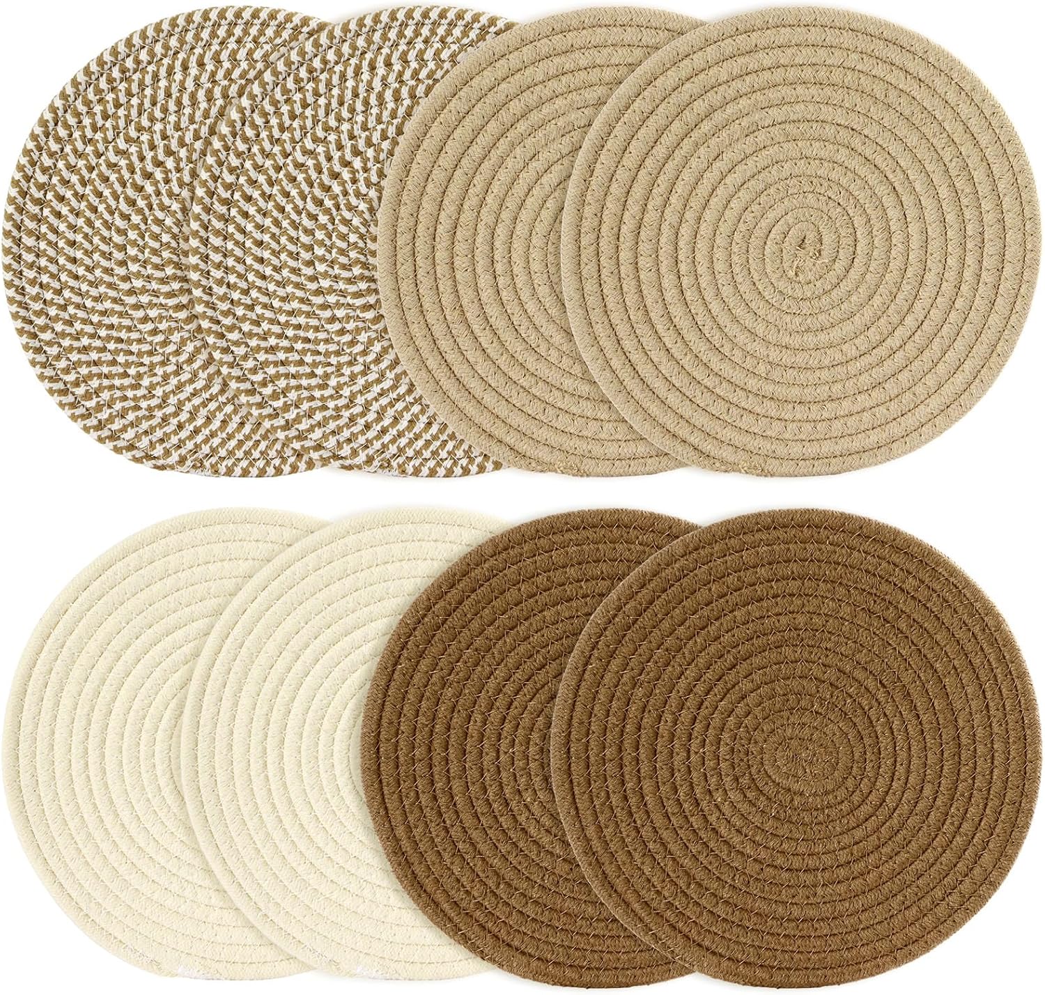 10 Inch Cotton Rope Trivets for Hot Dishes Set of 8 Heat Resistant Mats for Countertop Potholders for Kitchens Trivets for Hot Pots and Pans and Quartz Countertops Farmhouse Kitchen Décor, Burgundy