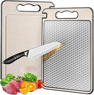 Stainless Steel Cutting Board for Kitchen, Non Toxic Large Chopping Board Double Sided Non-slip Scratch-resistant Mesh Design with Juice Groove Food-Grade Wheat Straw PP 15×10 In Easy to Clean