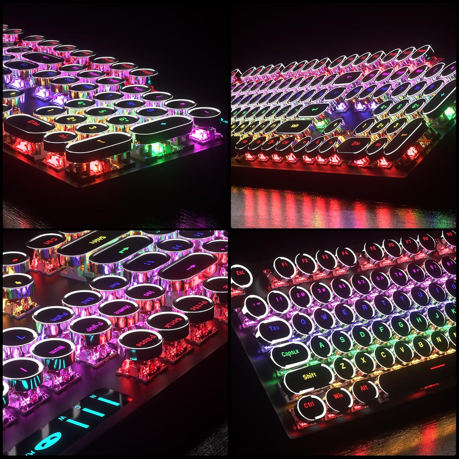 Retro Typewriter Keyboard and Mouse Combo, Cute Black Keyboard with Linear Red Switches, Full Size Wired Mechanical Gaming Keyboard, Cool Light Up Keyboard and Mouse for Gaming,Work,Mac,PC,Windows - Image 6