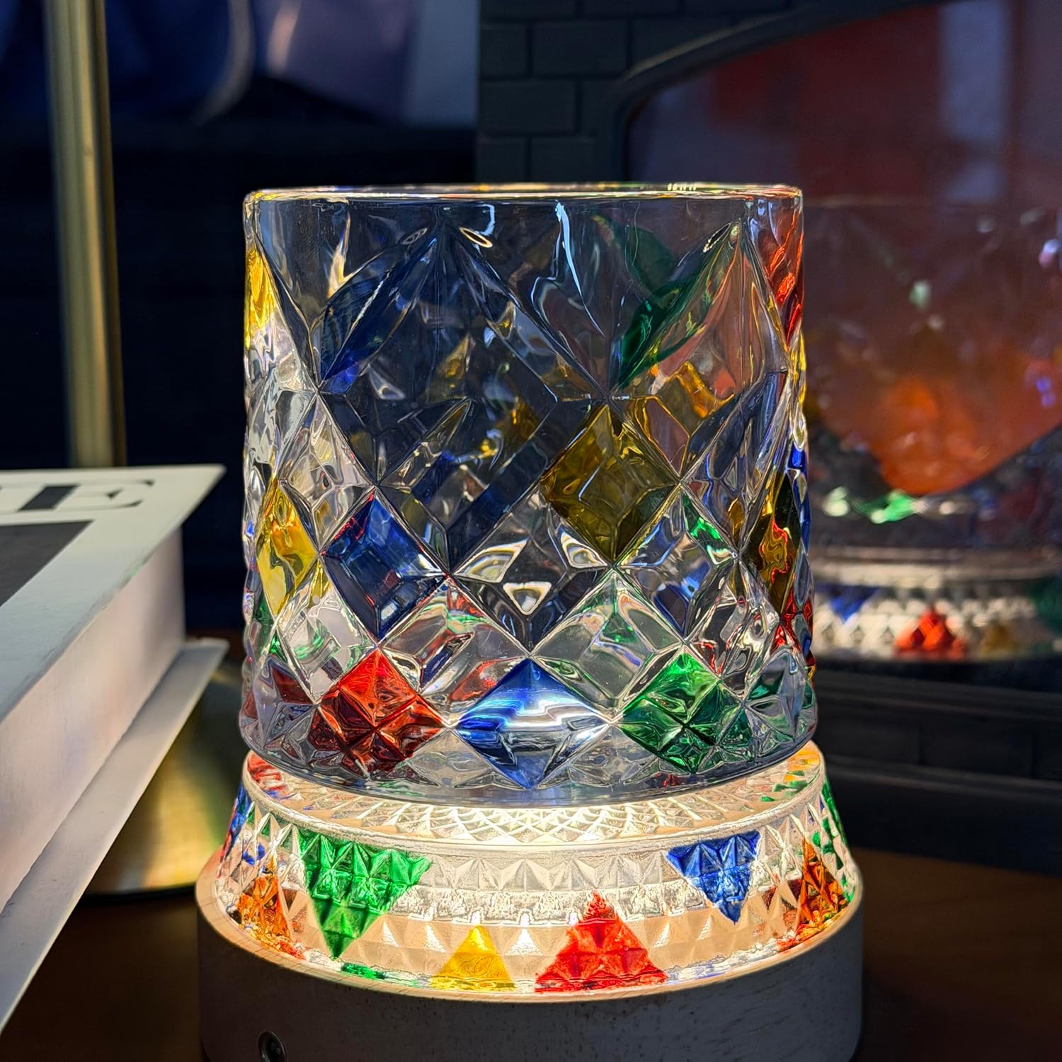 360° Rotating Whiskey Glass Set with Gear Base, Hand Painted Glass Tumbler for Whiskey & Cocktails (yuanxing) image 3