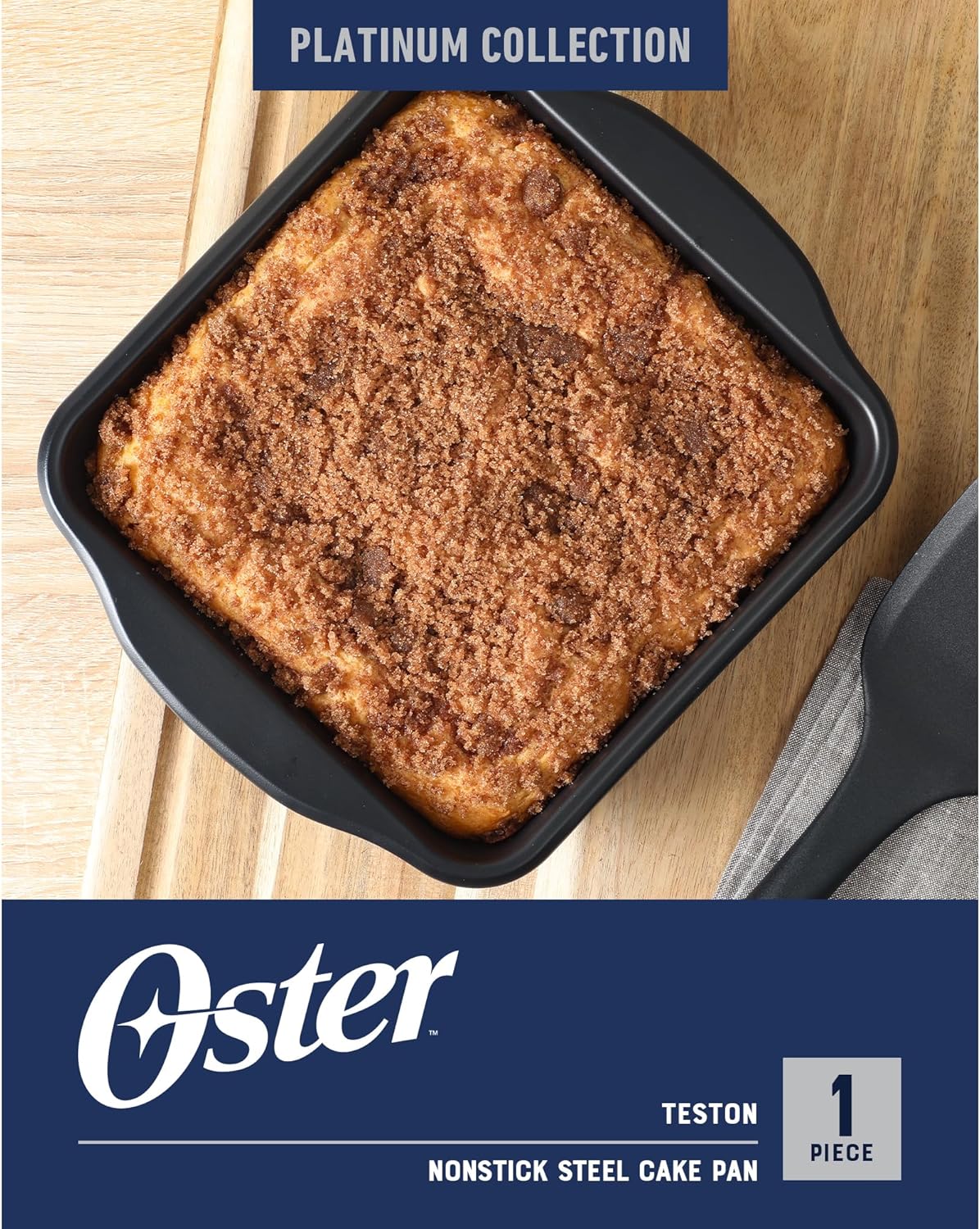 Oster Teston 8-Inch Square Cake Pan, Nonstick Carbon Steel Baking Pan, Matte Black, PFAS-Free, Oven-Safe, Easy Release Bakeware - Image 2