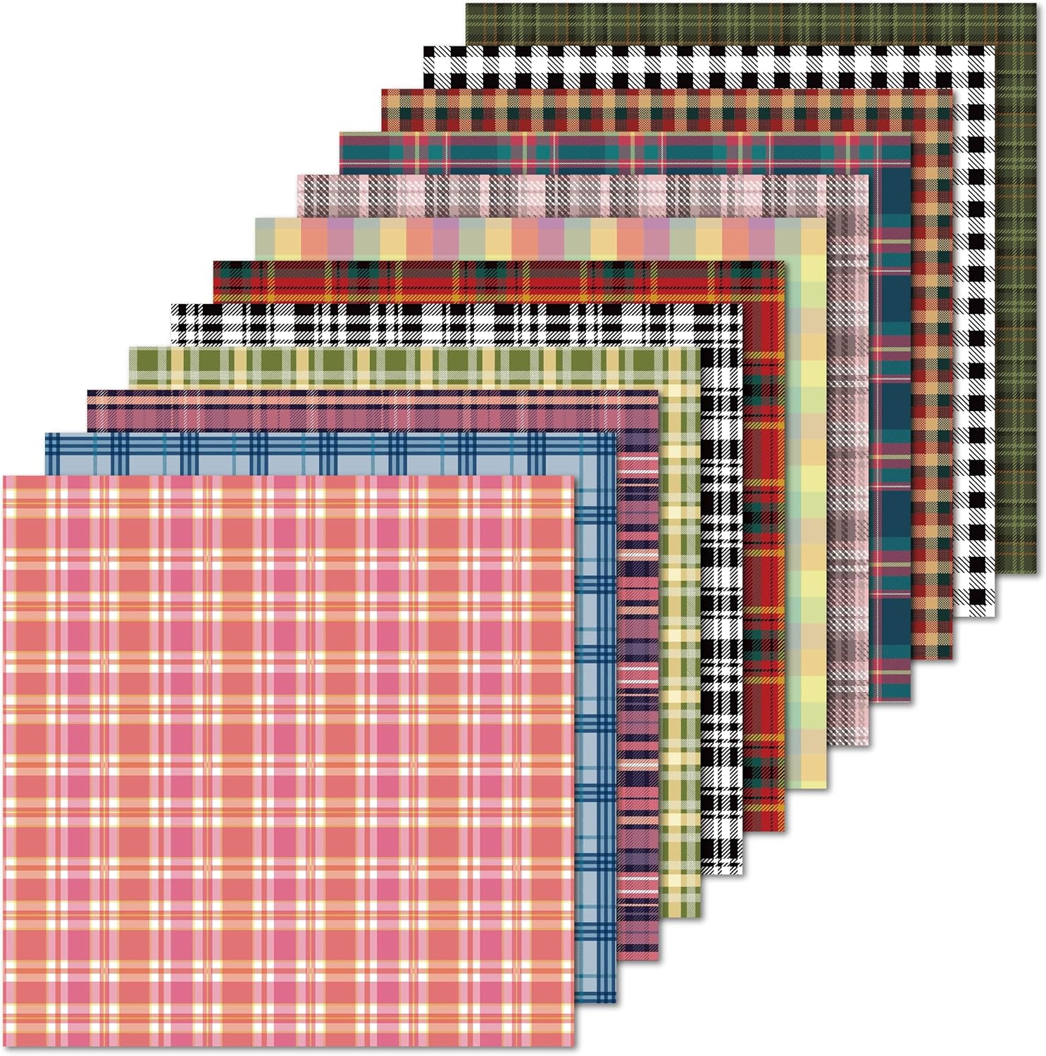 Plaid Tartan Flannel 12x12 in Double Sided Paper Pad Pack Scrapbook Cardstock Decorative Paper - 36 Sheets - for Boys Card Making Origami Decorative Scrapbooking Supplies