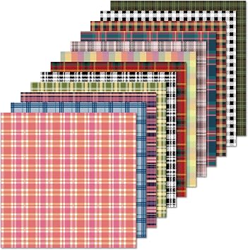 Plaid Tartan Flannel 12x12 in Double Sided Paper Pad Pack Scrapbook Cardstock Decorative Paper - 36 Sheets - for Boys Card Making Origami Decorative Scrapbooking Supplies