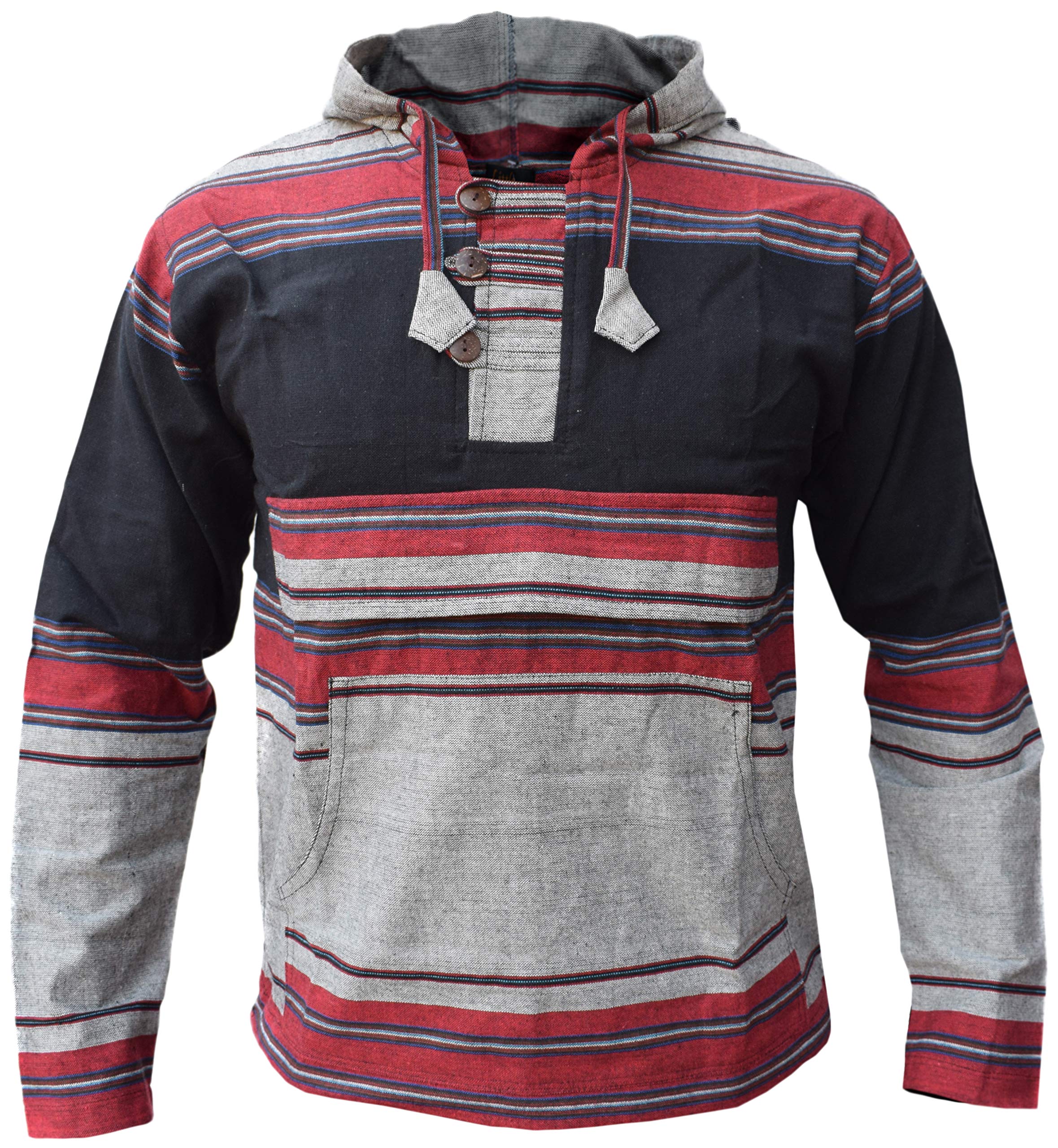 Gheri Men's Black Grey Mix Jumper Heavy Cotton Grandad Hoodie XX-Large