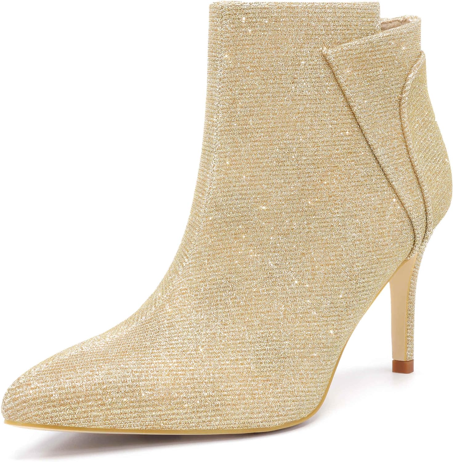 Allegra K Women's Glitter Pointed Toe Zipper Stiletto Heel Ankle Boots
