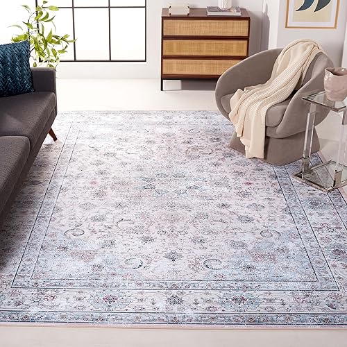 SAFAVIEH Tucson Collection - Alfombra de área de 8 x 10 pies, diseño persa beige y verde, no desprende pelusa, lavable a máquina y antideslizante,